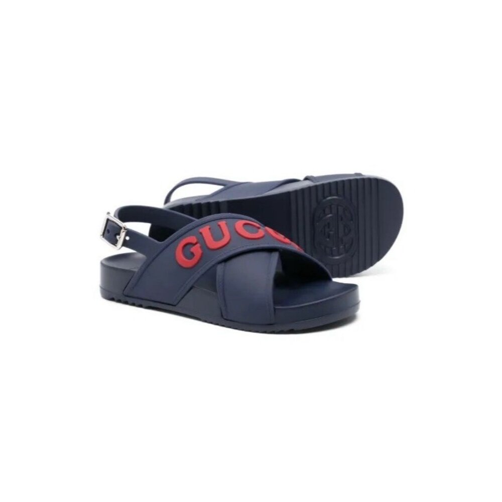 NEW GUCCI Kids Sandals Blue Rubberised Logo Sz 31